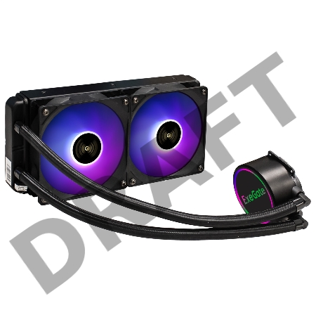 Комплект водяного охлаждения ExeGate EX293457RUS BlackWater-240V2.PWM.RGB (RGB подсветка, LGA2066/2011/1366/1150/1151/1155/1156/1200/1700/AM4/FM1/FM2/FM2+/AM2/AM2+/AM3/AM3+, TDP 220W, Fan 120mm, PWM, 800-2000RPM, Hydro bearing, 4pin, 11-22db, с термопасто