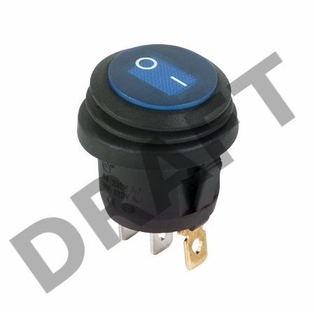 Выключатель клавишный круглый 250V 6А (3c) ON-OFF синий  с подсветкой  ВЛАГОЗАЩИТА  REXANT