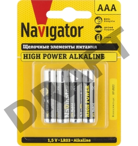 Элемент питания алкалиновый 94 751 NBT-NE-LR03-BP4 (блист.4шт) Navigator 94751