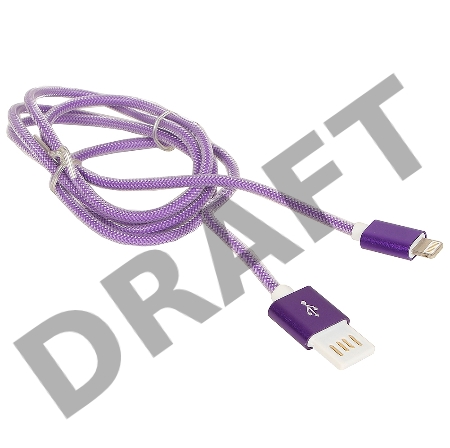 Кабель Gembird USB 2.0 Cablexpert CCB-ApUSBp1m, AM/Lightning 8P, 1м, армированная оплетка, разъемы фиолетовый металлик, блистер
