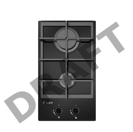 Панель варочная LEX GVG 321 BL  2 конфорки газ-контроль электроподжиг