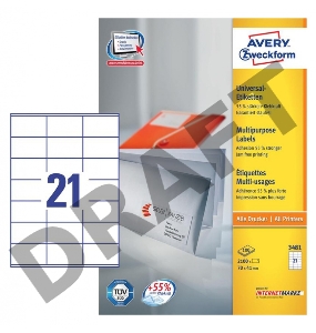 Этикетки Avery Zweckform 3481 A4 70x41мм 21шт на листе/70г/м2/100л./белый матовое самоклей. универсальная