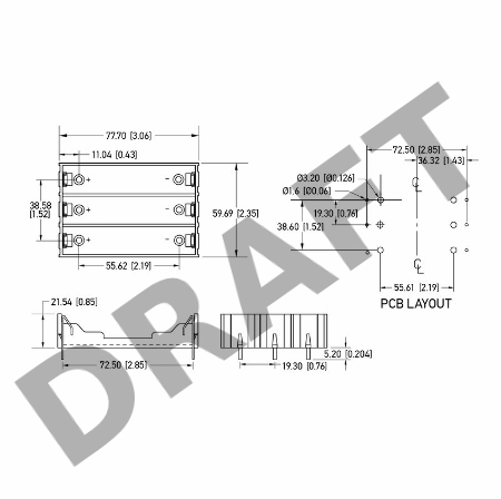 Батарейный отсек 3х18650 Li-ion (на плату)