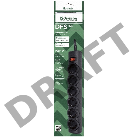 Сетевой фильтр Defender DFS 153 3 м, черный, 6 розеток