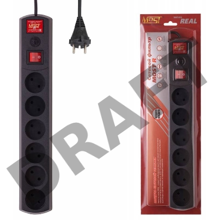 Сетевой фильтр Most R 2м (6 розеток) черный (коробка)