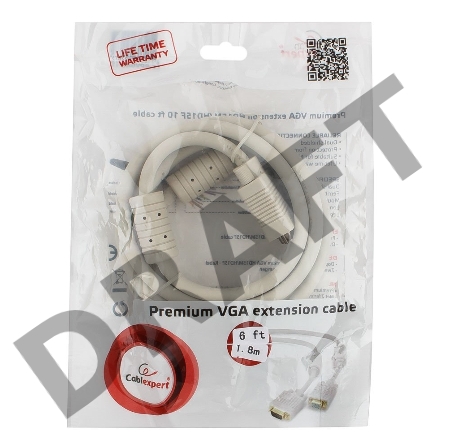 Кабель Gembird CC-PPVGAX-6,  Кабель удлинитель VGA Premium ,1.8м,15M/15F,тройн. экран,феррит. кольца,пакет     