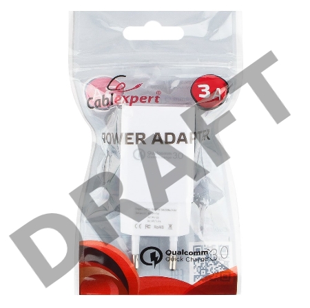 Адаптер питания Cablexpert MP3A-PC-16, QC 3.0, 100/220V - 1 USB порт 5/9/12V, белый