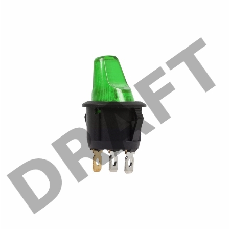 Выключатель клавишный круглый 12V 16А (3с) ON-OFF зеленый  с подсветкой  REXANT