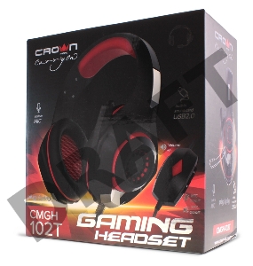 Наушники CROWN CMGH-102T Black&red (Подключение USB, встроенная аудио карта, Частотныи? диапазон: 20Гц-20,000 Гц ,Кабель 2.1м,Размер D 250мм)