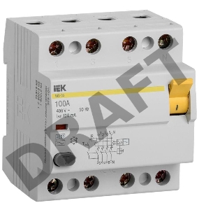 Выключатель дифференциального тока (УЗО) 4п 100А 100мА тип AC ВД1-63 ИЭК MDV10-4-100-100
