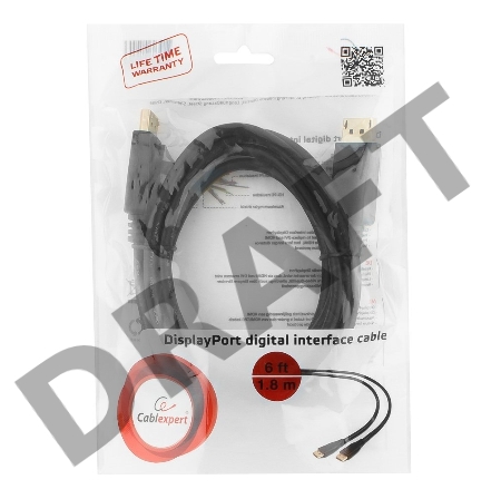 Кабель DisplayPort Gembird, 1.8м, 20M/20M, черный, экран, пакет CC-DP-6