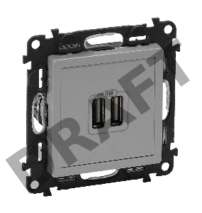 Зарядное устройство с двумя USB-разьемами 240В/5В 1500мА. С лицевой панелью. Алюминий