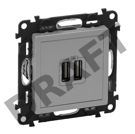 Зарядное устройство с двумя USB-разьемами 240В/5В 1500мА. С лицевой панелью. Алюминий