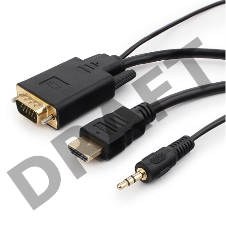 Кабель Cablexpert HDMI-VGA 19M/15M + 3.5Jack, 5м, черный, позол.разъемы, пакет (A-HDMI-VGA-03-5M)