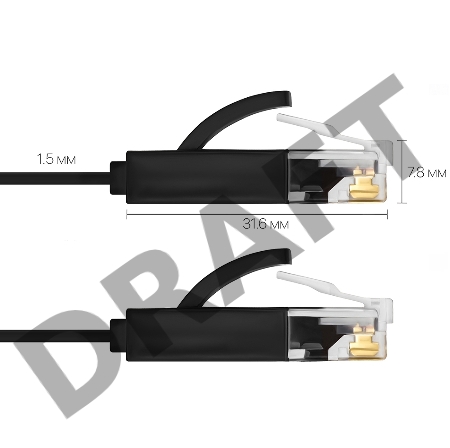 Патч-корд Greenconnect Патч-корд плоский прямой PROF  1.0m UTP медь, кат.6, черный, позолоченные контакты, 30 AWG, Premium ethernet high speed 10 Гбит/с, RJ45, T568B (GCR-LNC616-1.0m)