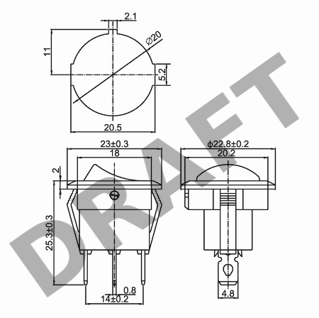 Выключатель клавишный круглый 250V 6А (3с) ON-OFF зеленый  с подсветкой  REXANT
