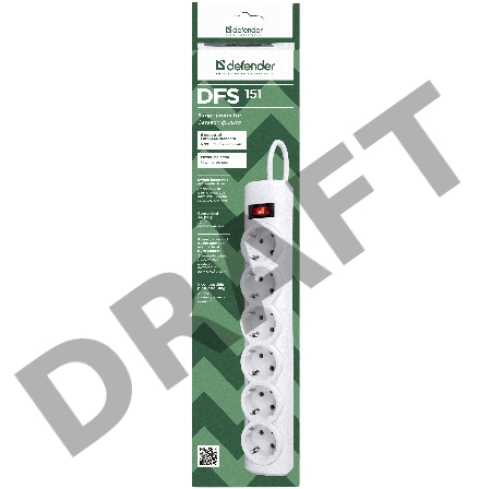 Сетевой фильтр Defender DFS 151 1,8 м, белый, 6 розеток  99489