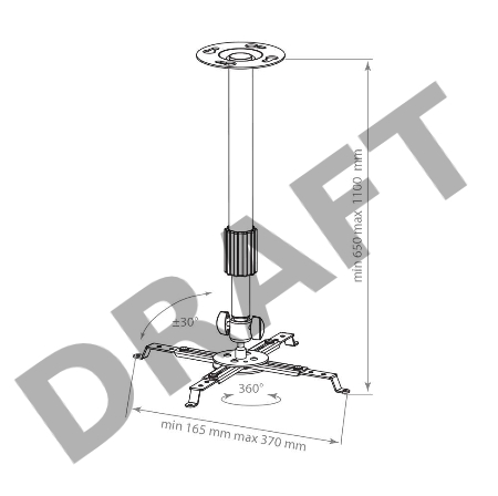 Крепление потолочное Kromax  PROJECTOR-300 серый для проектора, 2 ст свободы, наклон 30°, вращение на 360°, от потолка 650-1100 мм, нагрузка до 10 кг
