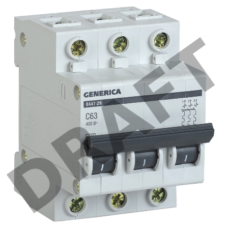 Выключатель автоматический модульный 3п С ВА47-29 63А 4.5кА GENERICA ИЭК MVA25-3-063-C