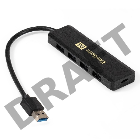 USB-Хаб (концентратор) ExeGate DUB-4P/1 (кабель-адаптер USB3.0 --> 4xUSB3.0, Plug&Play, черный)