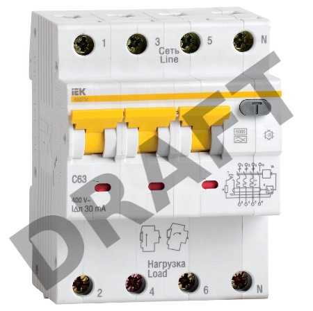 Выключатель автоматический дифференциального тока 4п (3P+N) C 10А 30мА тип A 6кА АВДТ-34 ИЭК MAD22-6-010-C-30