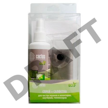 Чистящий набор (салфетки + спрей) Cactus CS-S3001E для экранов и оптики 1шт 18x18см 100мл