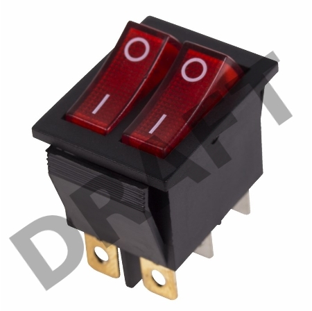 Выключатель клавишный 250V 15А (6с) ON-OFF красный  с подсветкой  ДВОЙНОЙ  REXANT