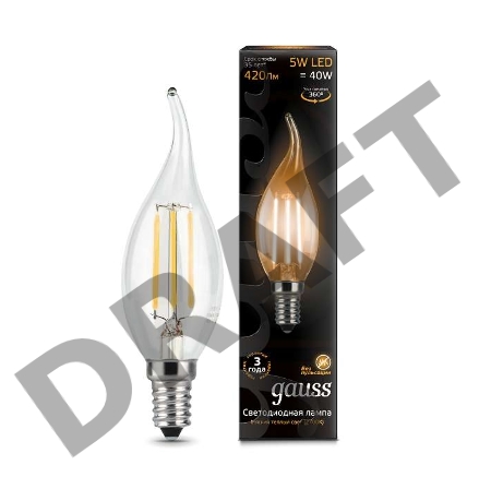 Лампа светодиодная Filament Свеча на ветру E14 5Вт 2700К GAUSS 104801105