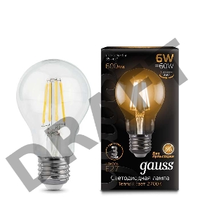 Лампа светодиодная GAUSS 102802106  LED Filament А60 Е27 6Вт 2700к 1/10/40