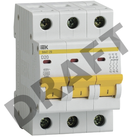 Выключатель автоматический модульный 3п D 20А 4.5кА ВА47-29 ИЭК MVA20-3-020-D
