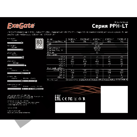 Блок питания 600W ExeGate 600PPH-LT, RTL, 80+, ATX, black, APFC, 12cm, 24p, (4+4)p, 5*SATA, 3*IDE