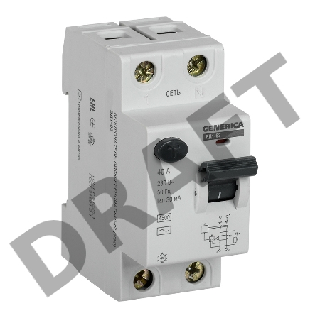 Выключатель дифференциального тока (УЗО) 2п 40А 30мА тип AC ВД1-63 GENERICA ИЭК MDV15-2-040-030