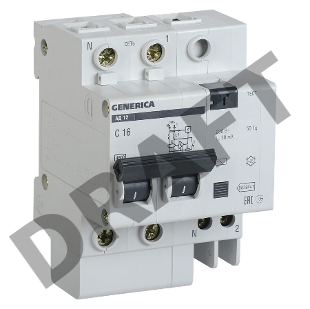 Выключатель автоматический дифференциального тока 2п 63А 30мА АД12 GENERICA ИЭК MAD15-2-063-C-030