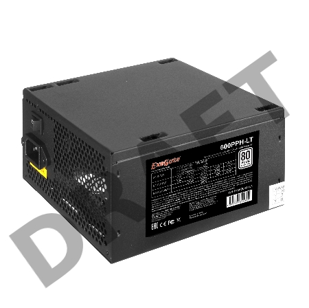 Блок питания 600W ExeGate 600PPH-LT-S, RTL, 80+, ATX, black, APFC, 12cm, 24p, (4+4)p, 5*SATA, 3*IDE, с защитой от выдергивания