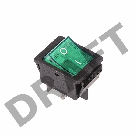 Выключатель клавишный 250V 16А (4с) ON-OFF зеленый  с подсветкой  REXANT