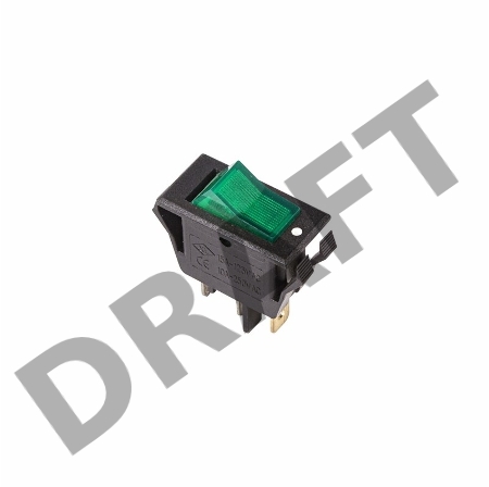 Выключатель клавишный 250V 15А (3с) ON-OFF зеленый  с подсветкой  REXANT