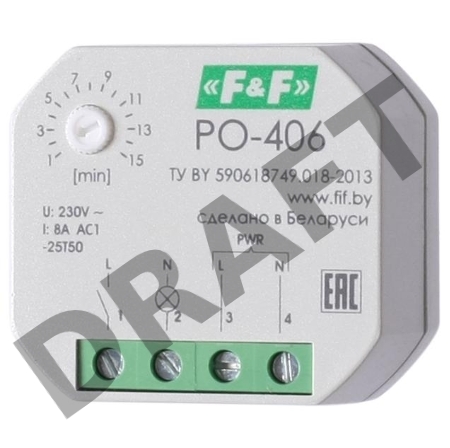 Реле времени PO-406 (задержка выкл. /управ. контактом 230В 8А 1НО IP20 монтаж в коробку d-60мм) F&F EA02.001.019