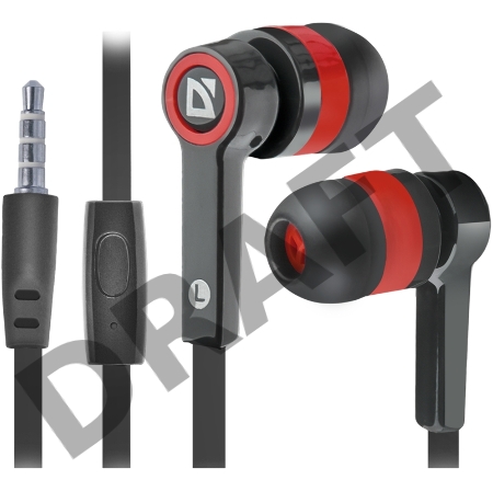 Наушники DEFENDER Pulse 420 черный + красный, вставки 63424