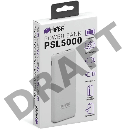 Аккумулятор HIPER Внешний аккумулятор HIPER PSL5000 Li-Pol 5000 mAh 2.4A 1xUSB 1xType-C белый