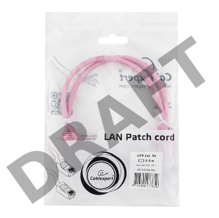 Патч-корд UTP Cablexpert кат.5e, 0.5м, литой, многожильный (розовый)