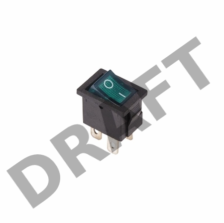 Выключатель клавишный 250V 6А (4с) ON-OFF зеленый  с подсветкой  Mini  REXANT