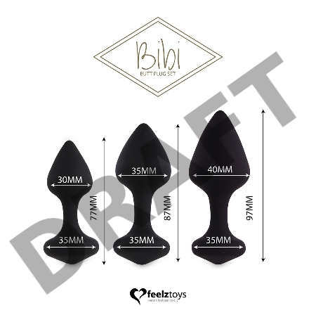 Набор из 3 черных анальных пробок Bibi Butt Plug Set