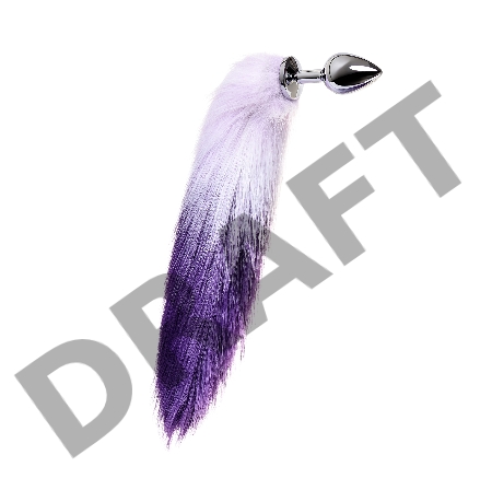 Анальная втулка Metal by TOYFA с бело-фиолетовым хвостом, металл, серебряная, 45 см, Ø 3,3 см