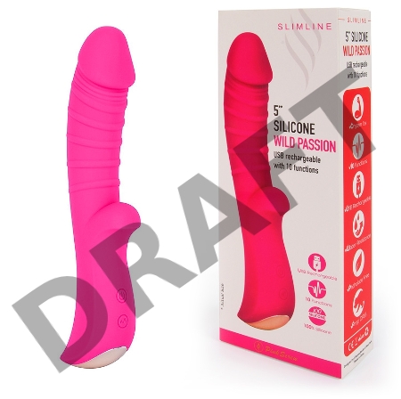 Ярко-розовый вибромассажер 5 Silicone Wild Passion - 19,1 см.