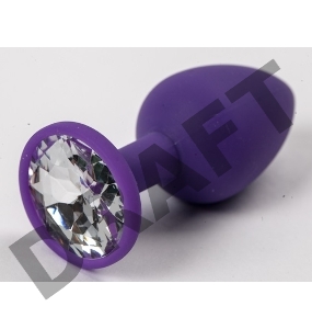Фиолетовая силиконовая анальная пробка с прозрачным стразом - 7,1 см.