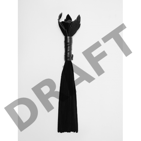 Черная замшевая плеть с лаковой розой в рукояти - 40 см.