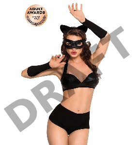 Костюм SoftLine Collection Catwoman (бюстгальтер,шортики,головной убор,маска,перчатки), черный, M