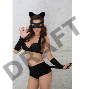 Костюм SoftLine Collection Catwoman (бюстгальтер,шортики,головной убор,маска,перчатки), черный, M