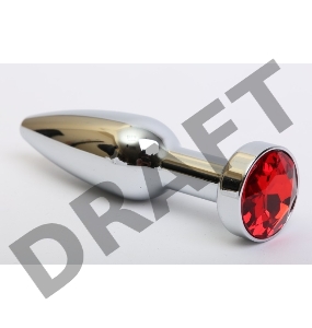 Удлинённая серебристая пробка с красным кристаллом - 11,2 см.