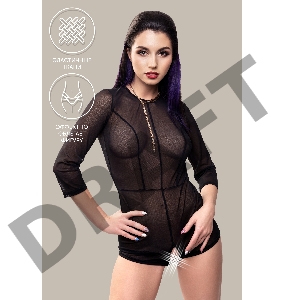 Эротический комбинезон Waname Preciosity с рукавами 3/4 черный (50-52)